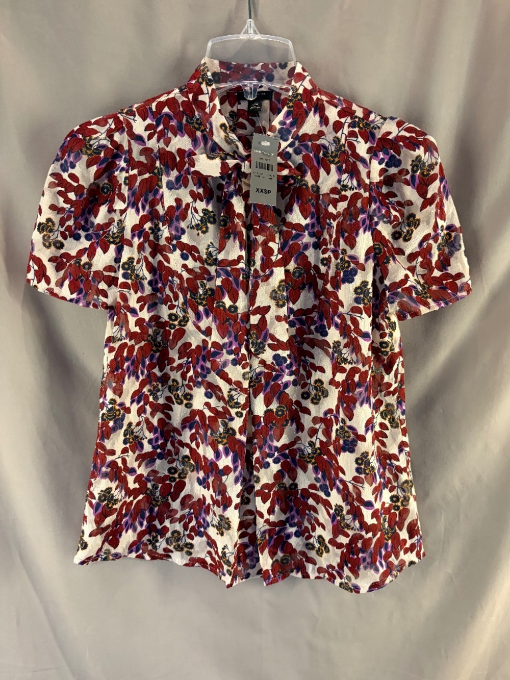 Ann Taylor Petite Floral Blouse, color White & Red Wine - Size XXSP (NWT)
